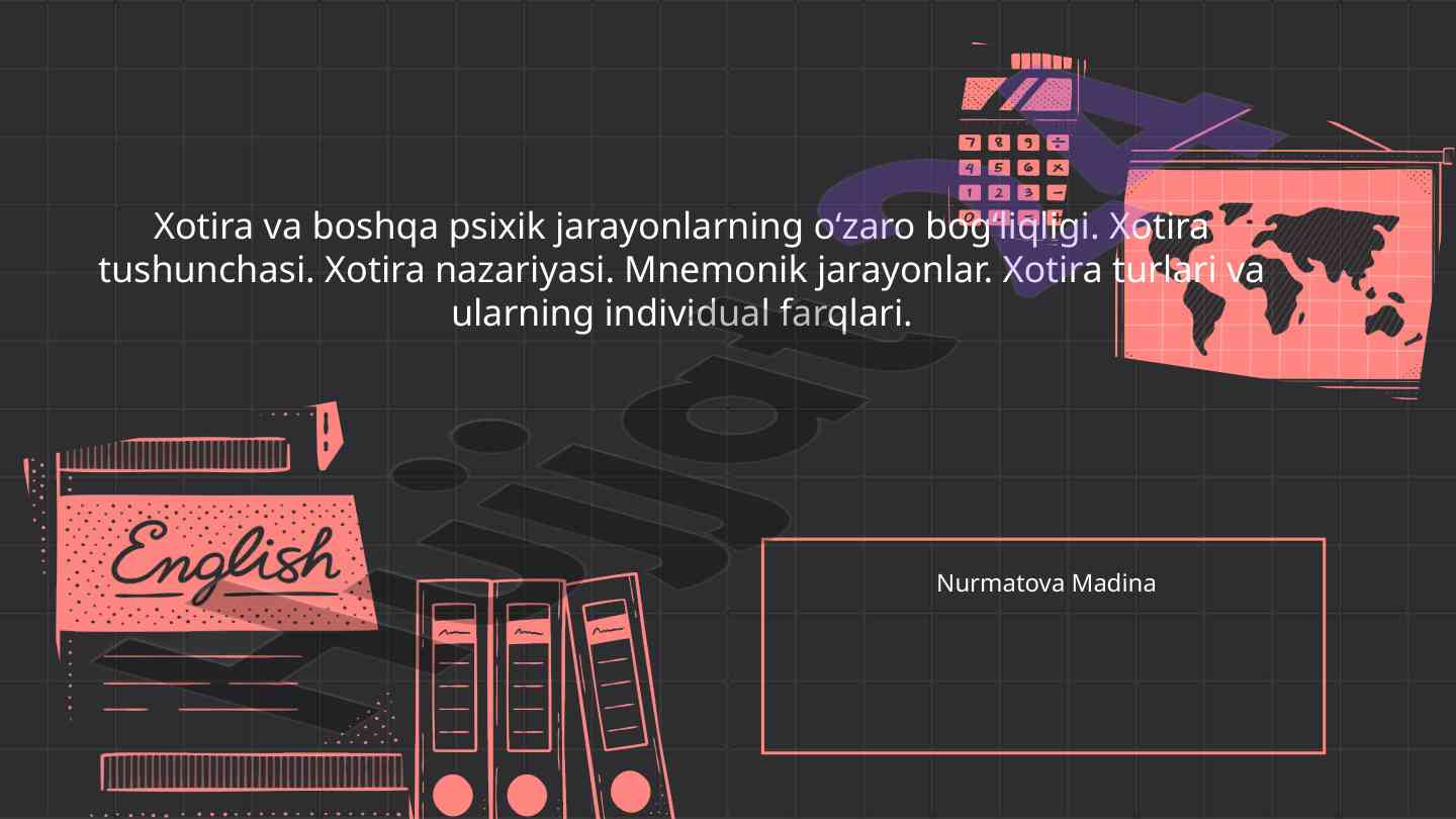 Xotira jarayonlari va ularning psixik ta'siri