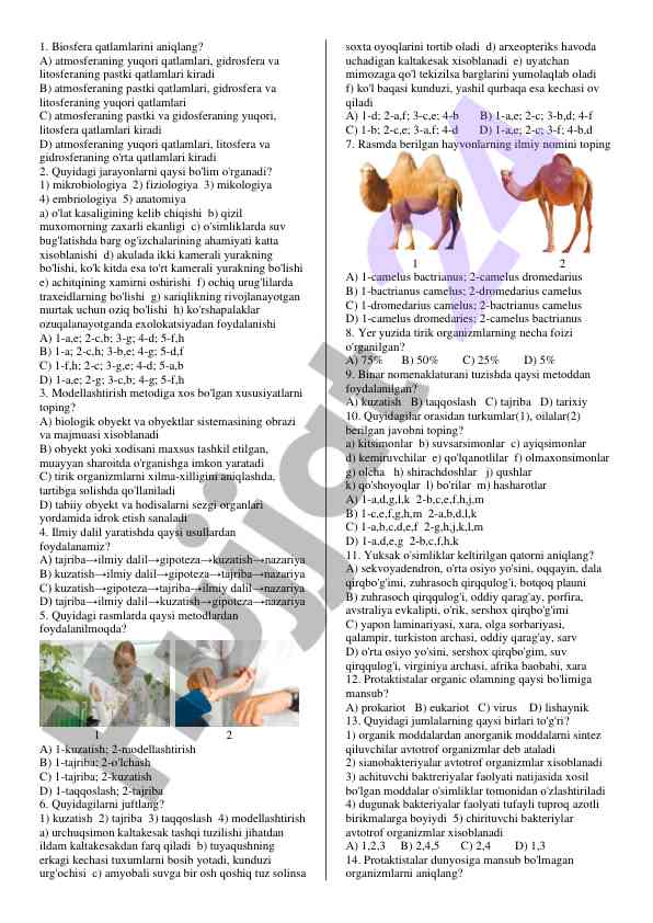 Biosfera qatlamlari va o‘rganiladigan jarayonlar