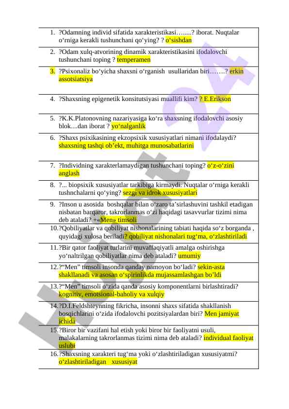 Odamning individ sifatida xarakteristikasi