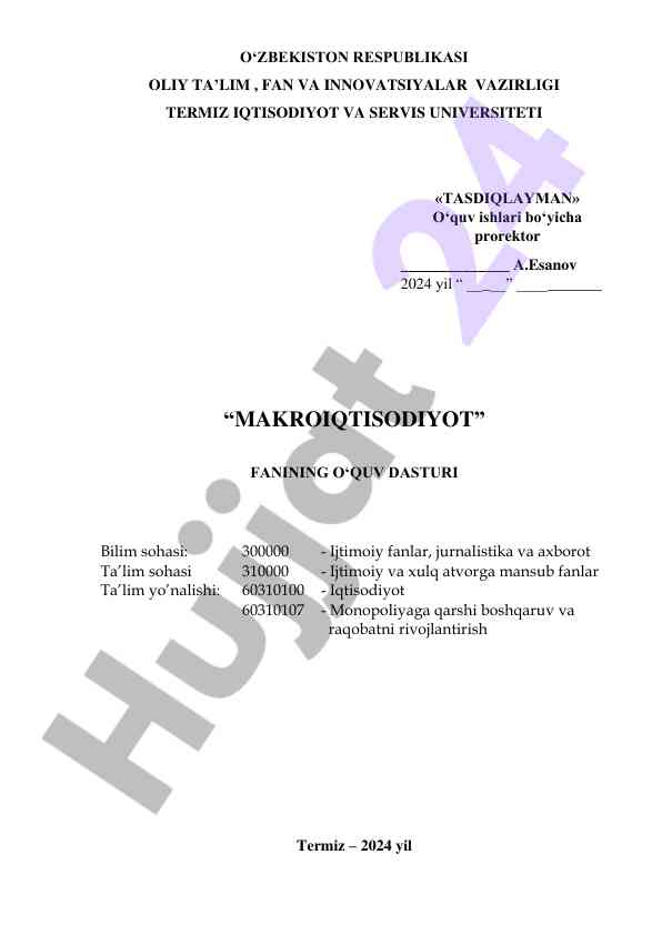 Makroiqtisodiyot o‘quv dasturi 2024-2025 yil