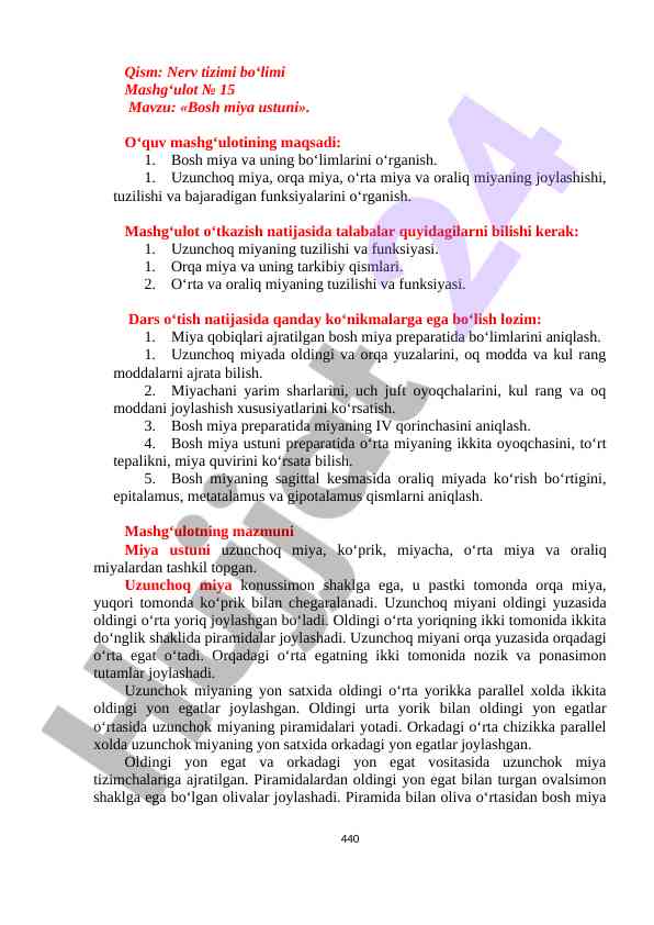 Bosh miya ustuni o‘rganish bo‘yicha mashg‘ulot