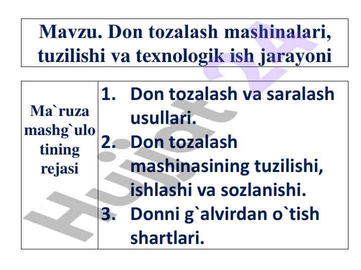 Don tozalash mashinalari va texnologik ish jarayoni