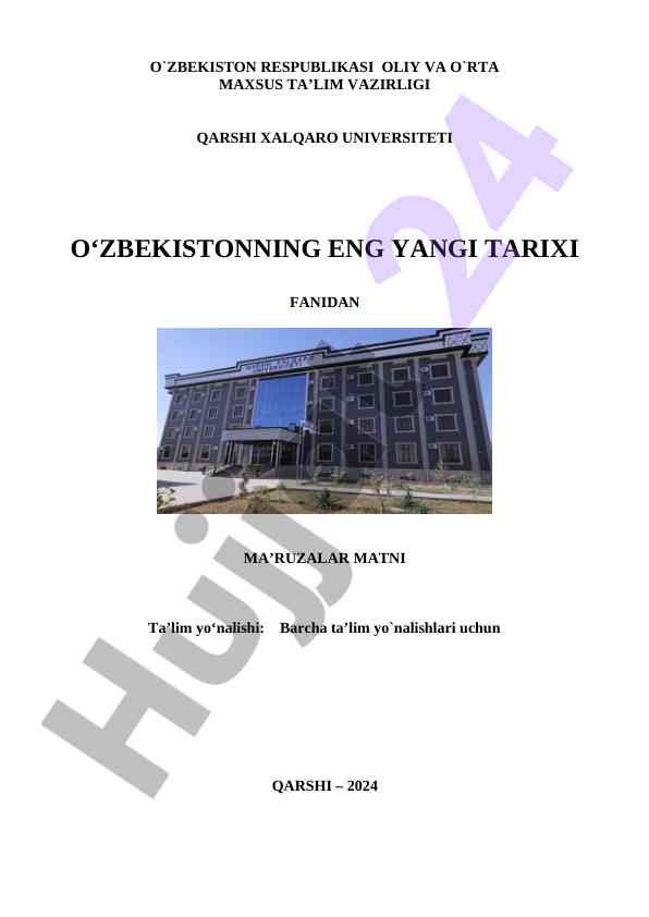 Eng yangi tarix darsligi bakalavriat uchun o‘quv qo‘llanma