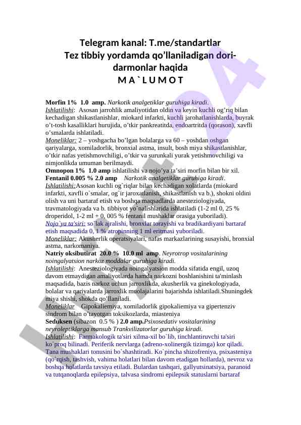 Dori-darmonlar va ularning qo‘llanilishi