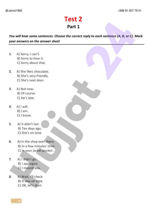 Listening comprehension test part 1 and 2