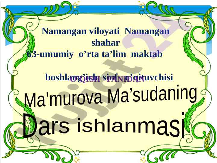 Dars ishlanmasi navro'z mavzusida 1-sinf uchun