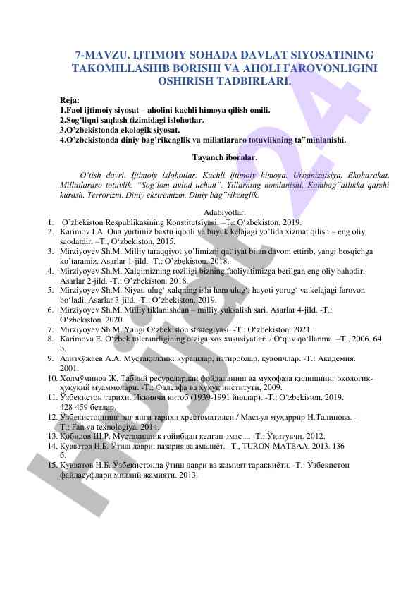 Ijtimoiy sohada davlat siyosatini takomillashtirish