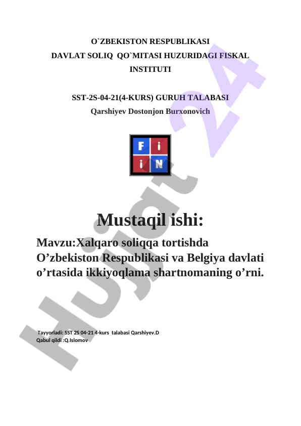 Xalqaro soliqqa tortishda o’zbekiston va belgiya