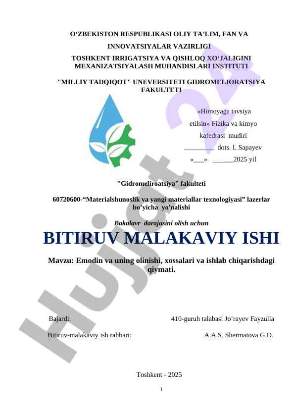 Emodin Va Uning Olinishi, Xossalari Va Ishlab Chiqarishdagi Qiymati