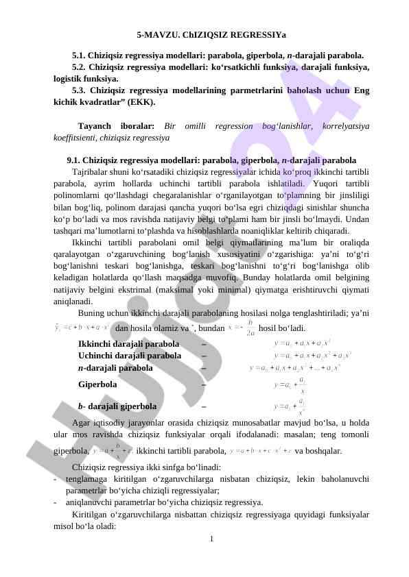 Chiziqsiz Regressiya Modellari Tahlili