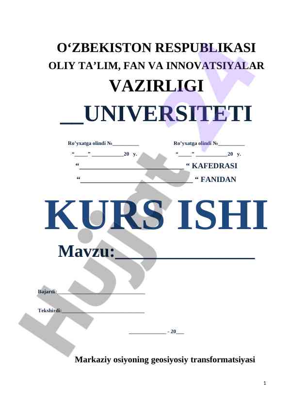 Markaziy Osiyoning Geosiyosiy Transformatsiyasi