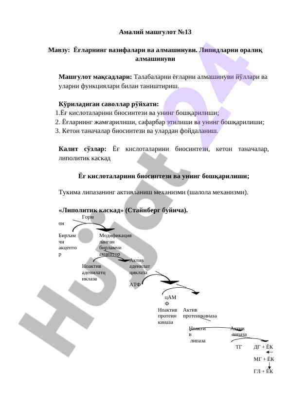 Yoglarning vazifalari va almashinuvining asoslari