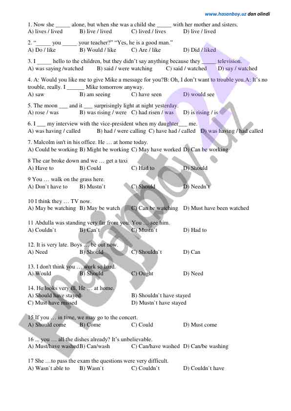 English grammar practice questions and answers