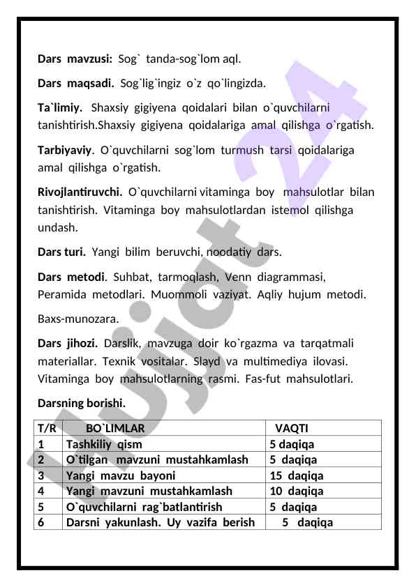 Sog` tanda-sog`lom aql va shaxsiy gigiyena qoidalari