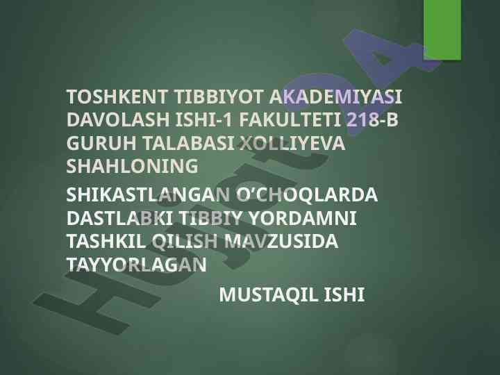 Dastlabki Tibbiy Yordamni Tashkil Qilish