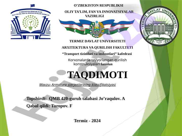 Armatura sterjenlarining klassifikatsiyasi taqdimoti