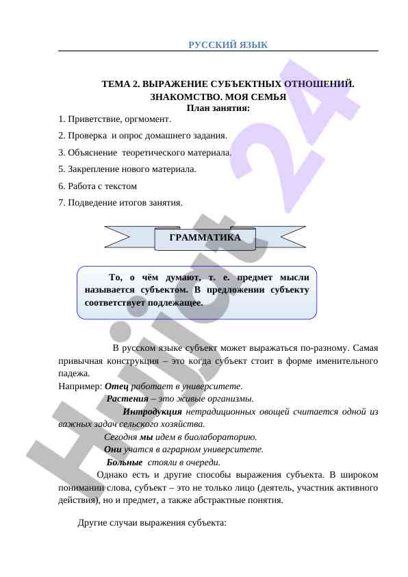 Выражение субъектных отношений в русском языке