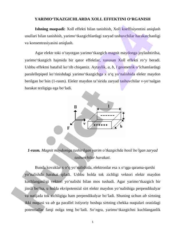 Xoll effektining yarimo‘tkazgichlardagi o‘rni