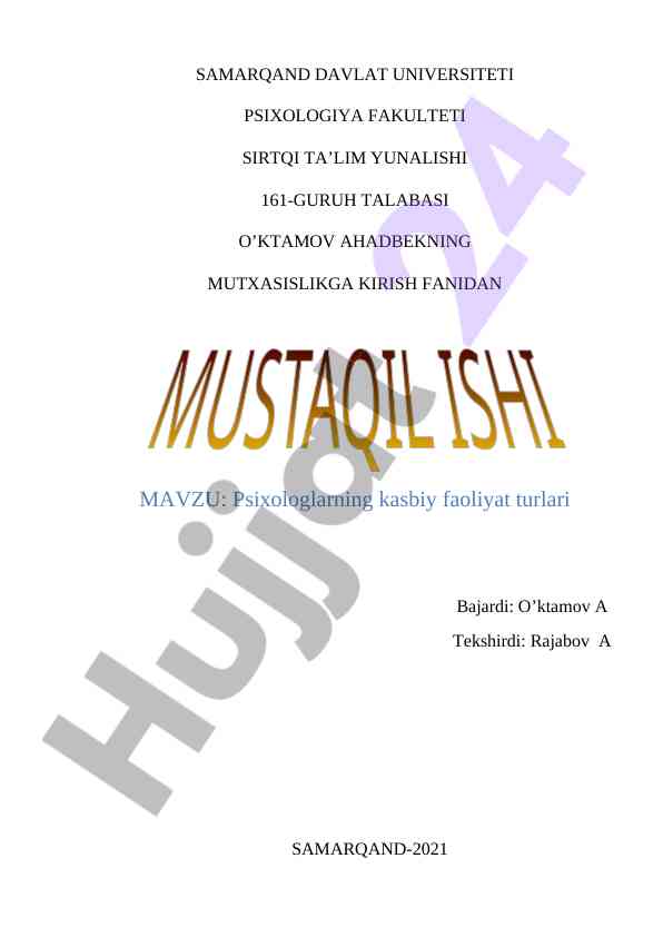 Psixologlarning kasbiy faoliyat turlari