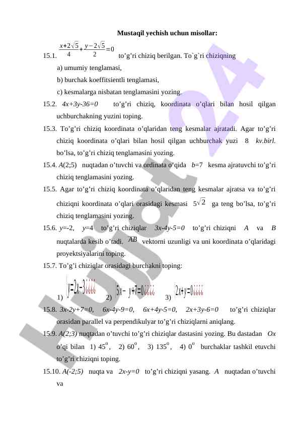 Tugri chiziqlar bilan ishlash misollari
