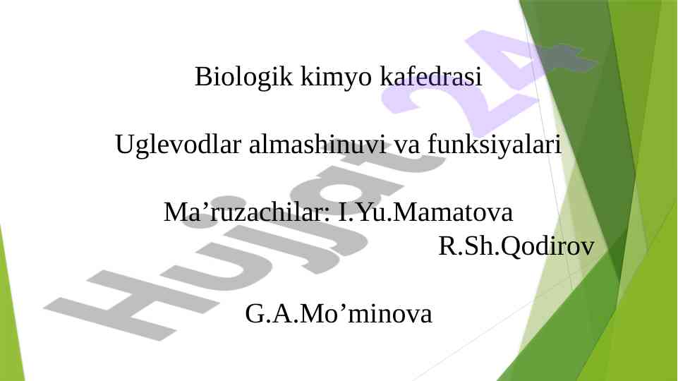 Uglevodlar almashinuvi va funksiyalari haqida ma’ruza