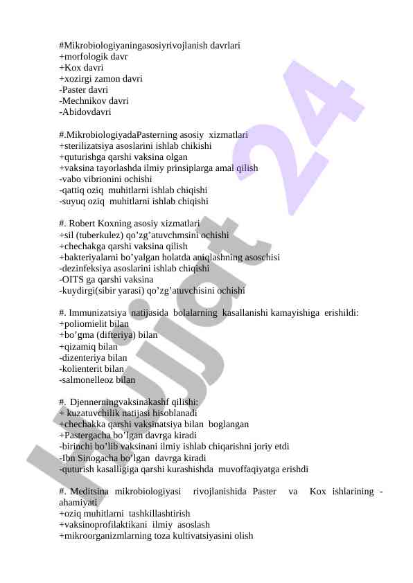 Mikrobiologiyaning rivojlanish davrlari va xizmatlari