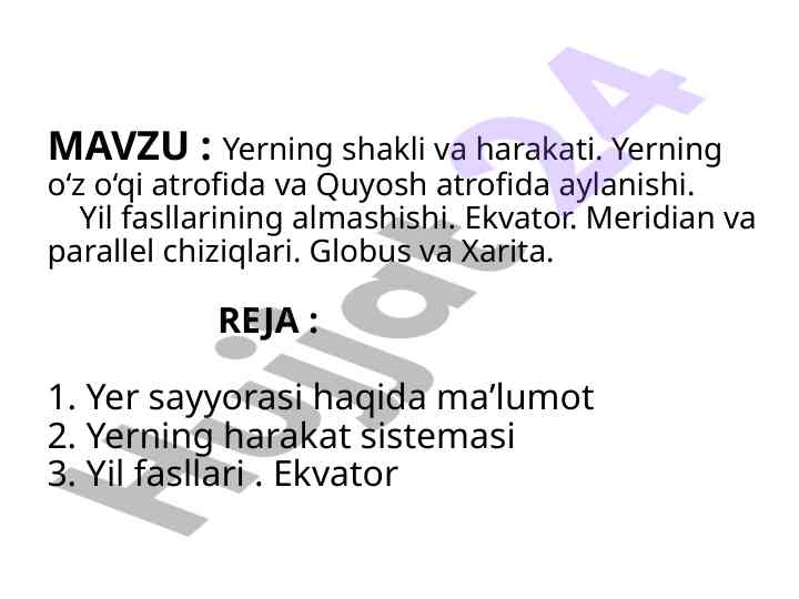 Yerning shakli va harakati haqida ma'lumotlar