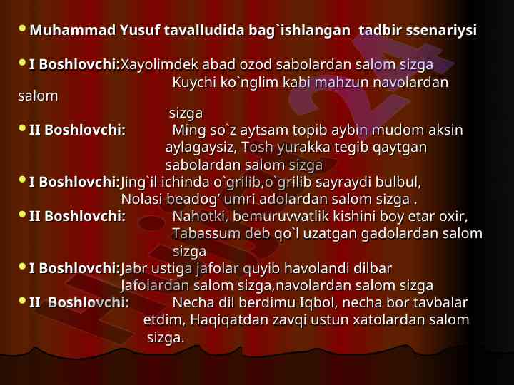 Muhammad yusuf tavalludida bag`ishlangan tadbir
