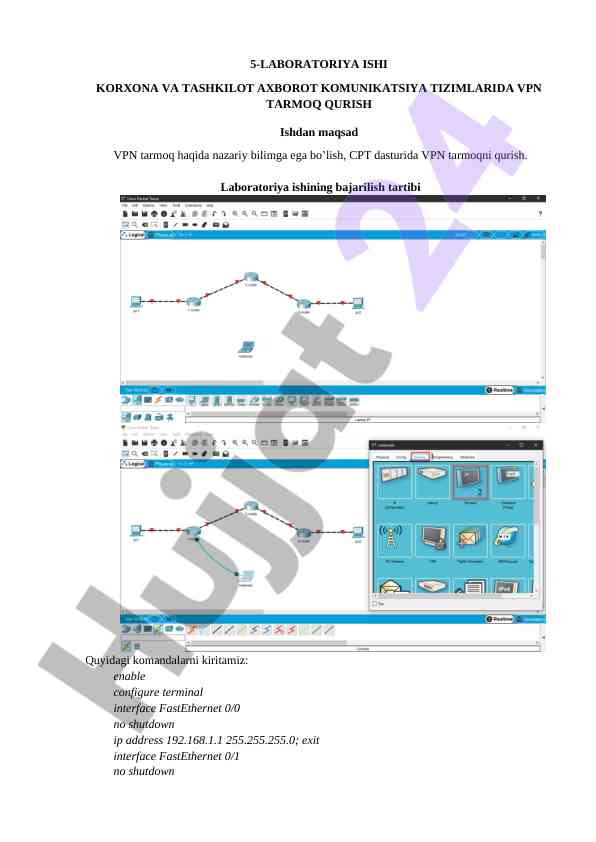 Vpn tarmoq qurish laboratoriya ishining tafsilotlari