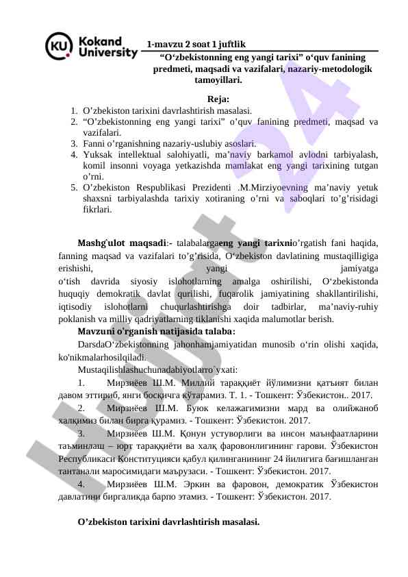 O‘zbekistanning eng yangi tarixi