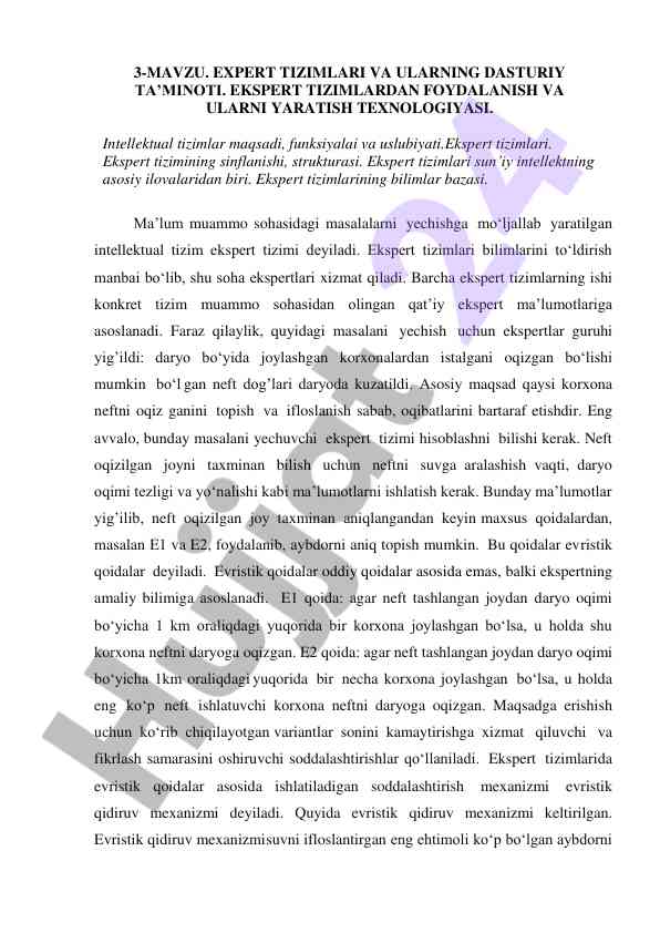 Ekspert tizimlari va ularning dasturiy ta’minoti