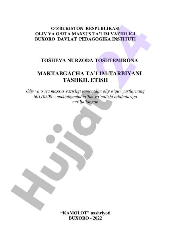 Maktabgacha ta’lim-tarbiyani tashkil etish darsligi