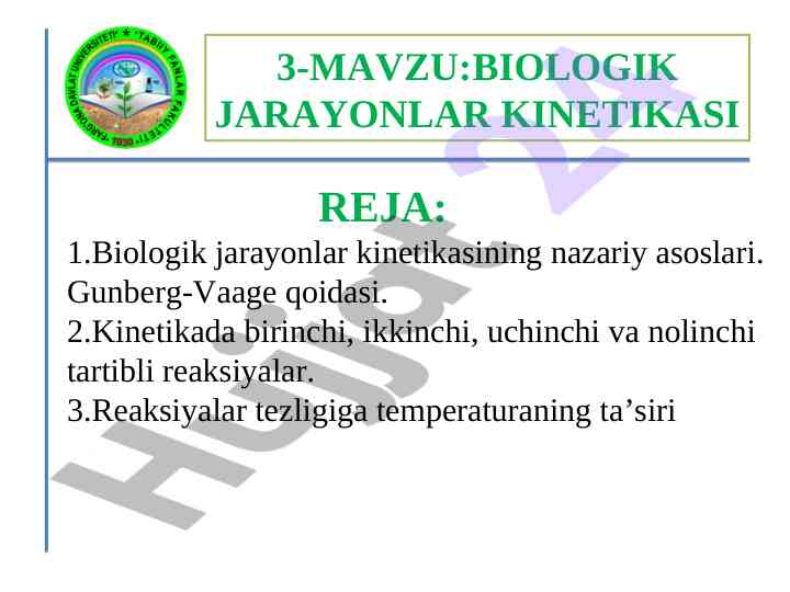 Biologik jarayonlar kinetikasining nazariy asoslari