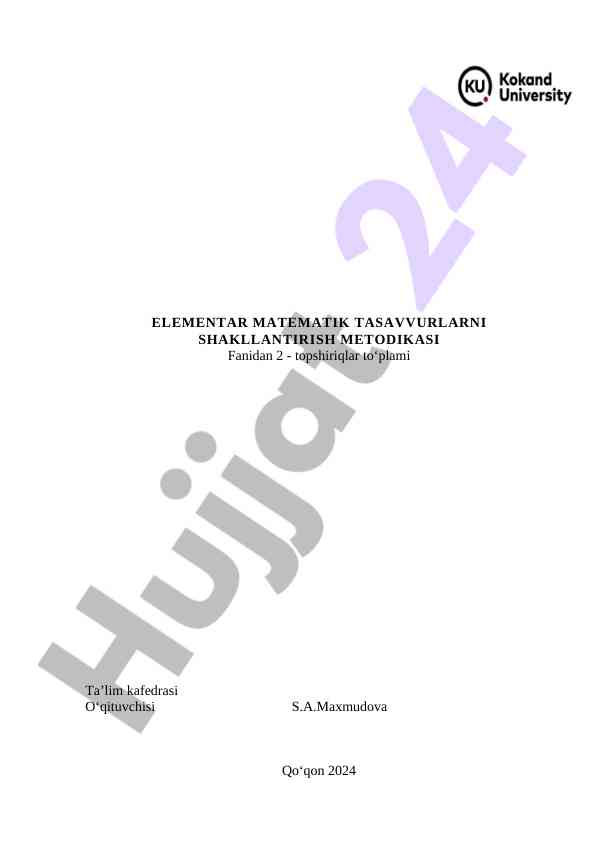 Elementar matematik tasavvurlarni shakllantirish metodikasi