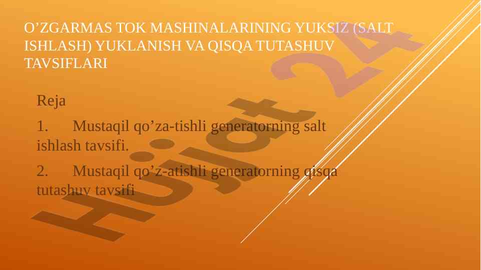 O’zgarma tok mashinalari yuklanish tavsiflari