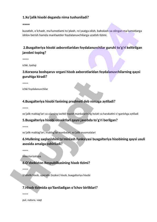 Buxgalteriya hisobi asoslari va tizimlari