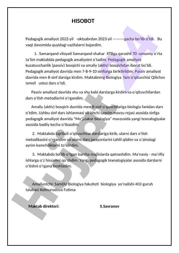 Pedagogik amaliyot hisoboti 2022-2023