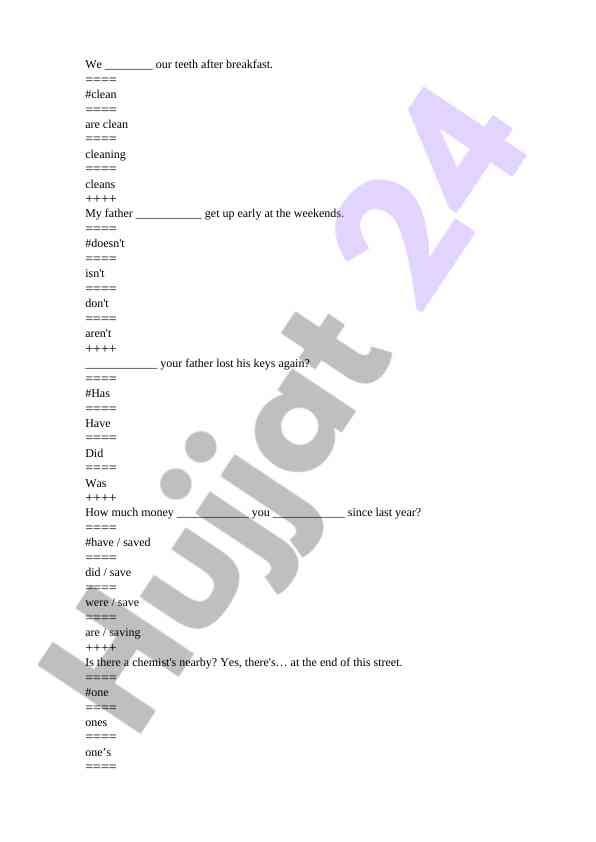Grammar exercises for english language learners