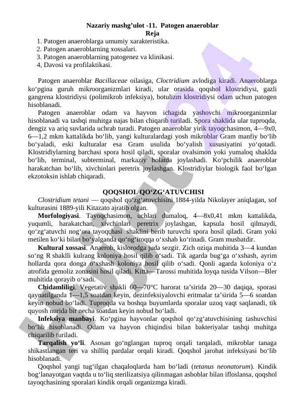 Patogen anaeroblar: xususiyatlari va patogenez
