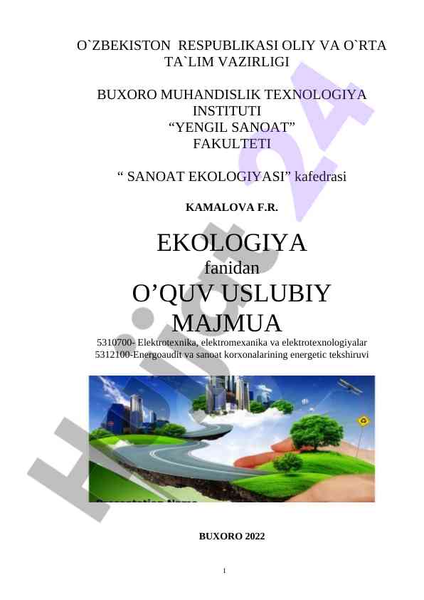 O‘quv usuliy majmua ekologiya fanidan