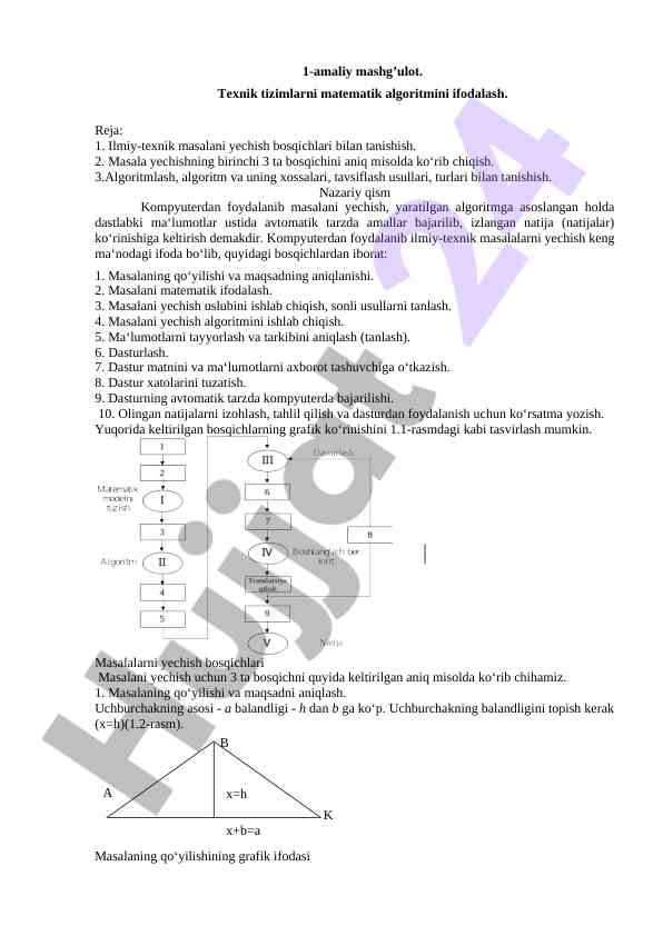 Matematik algoritmlar va ularning asosiy bosqichlari