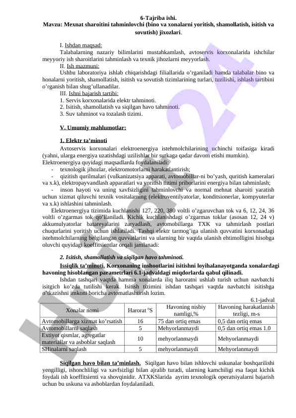 Mexnat sharoitini tahminlovchi jihozlar tahlili