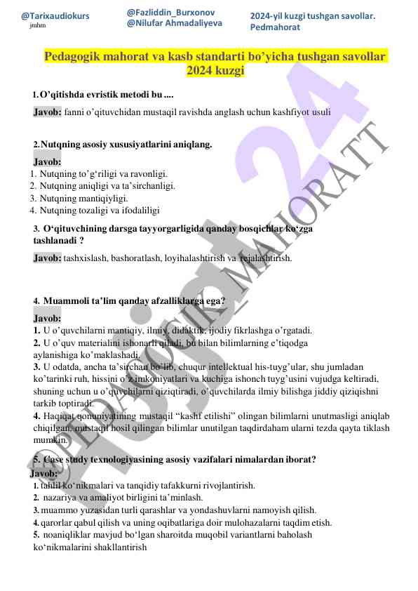2024 kuzgi pedagogik savollar tahlili