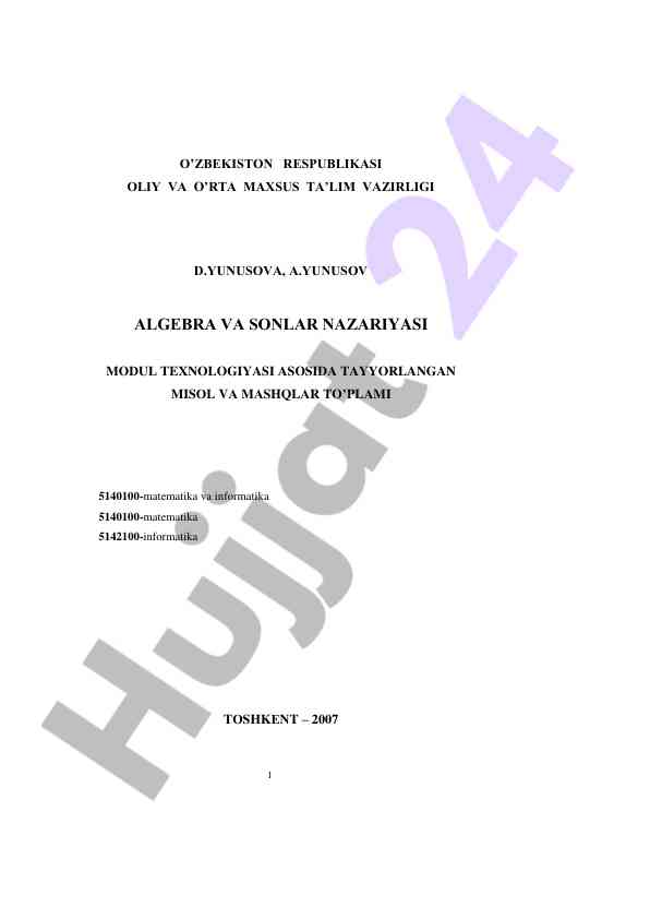 Algebra va sonlar nazariyasi modul texnologiyasi misollari
