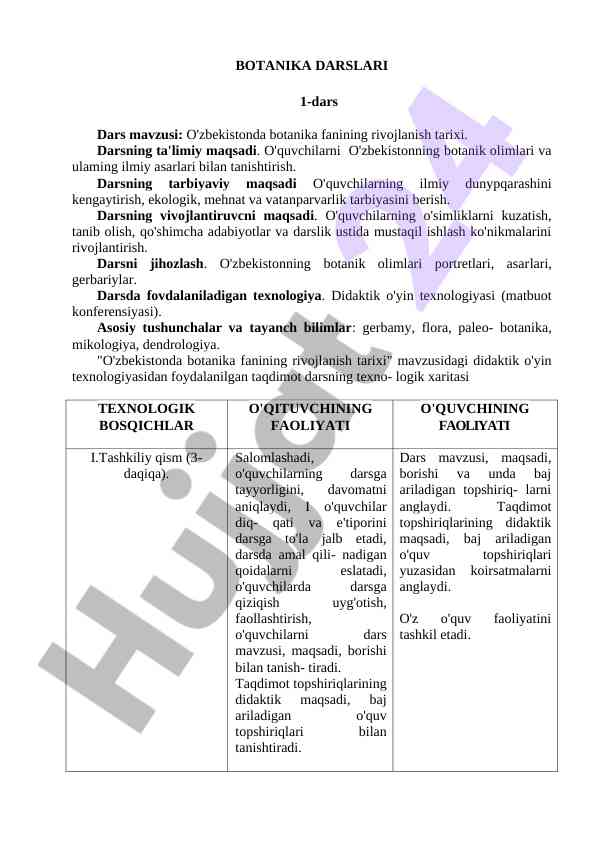 O'zbekistonda botanika fanining rivojlanish tarixi