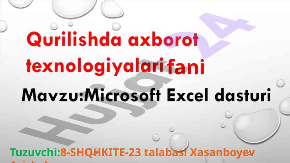 Microsoft excel dasturi bilan hisob-kitob amallari