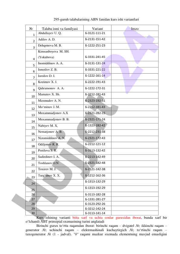 295-guruh talabalarining abn fanidan kurs ishi