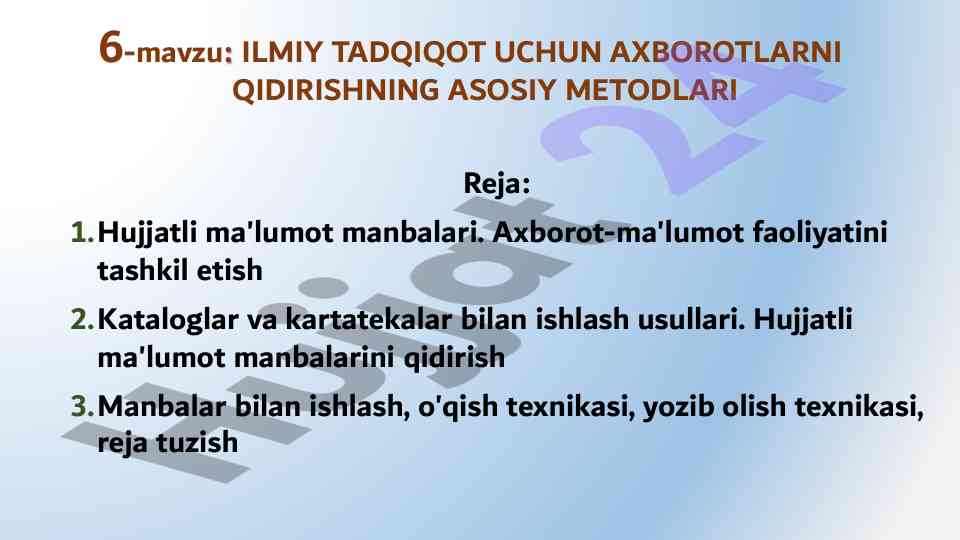 Ilmiy tadqiqot uchun axborotlarni qidirish usullari