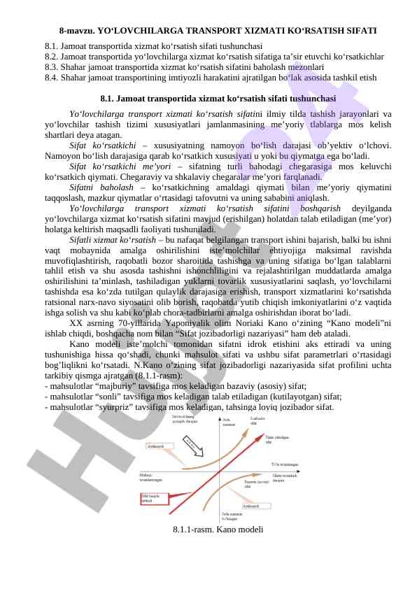 Yo‘lovchilarga transport xizmati ko‘rsatish sifati