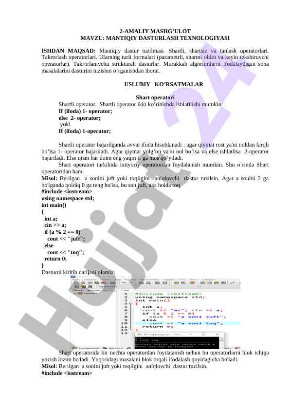 Mantiqiy dasturlash texnologiyalari bo'yicha dars